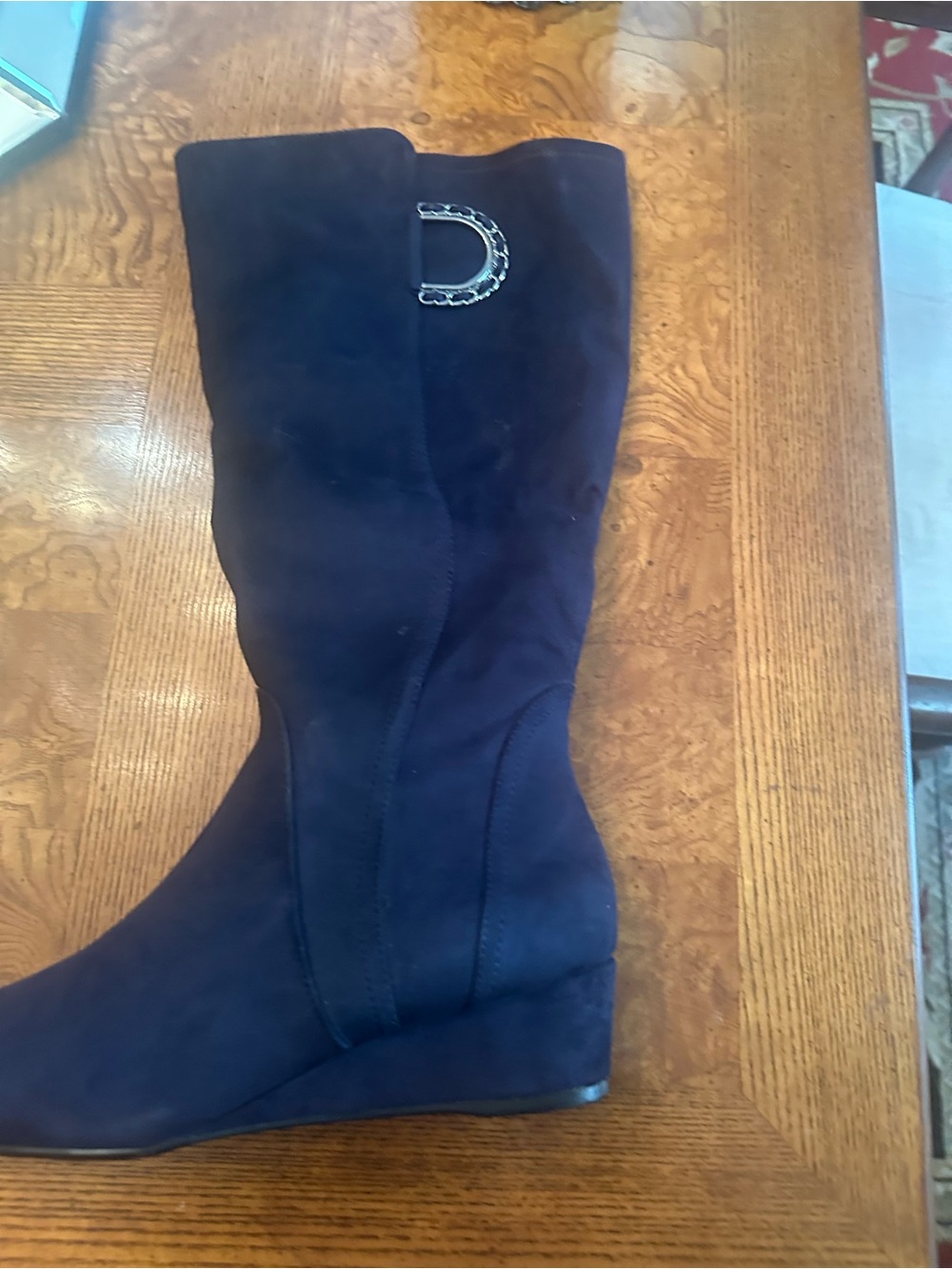 Impo Navy Suede Wedge Knee-High Boots
